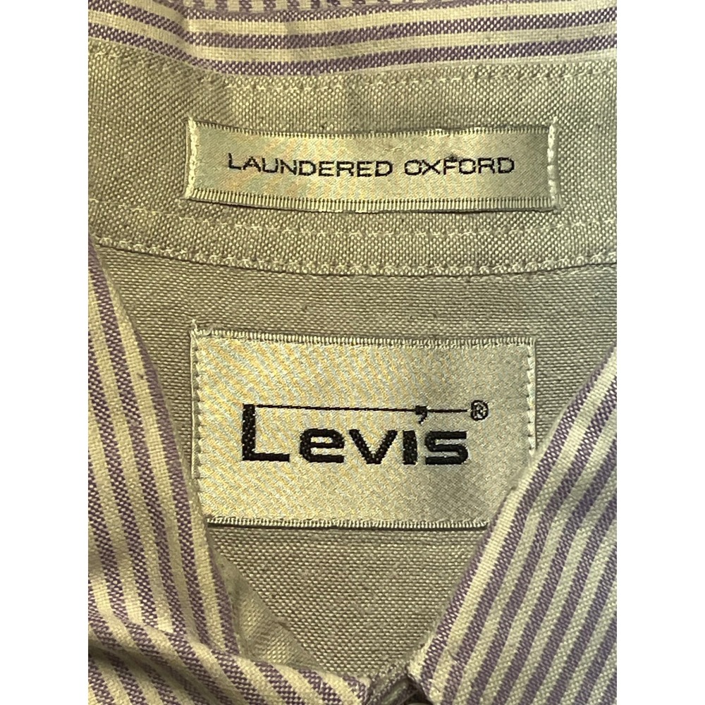 Levis Vintage Mens Medium Purple Striped Short Sleeve Laundered Oxford Shirt - Picture 5 of 8